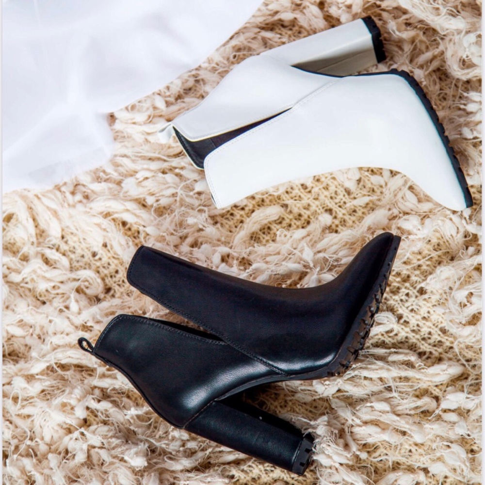 Black Ankle High Block Chunky Heel Booties - Picture 9 of 14